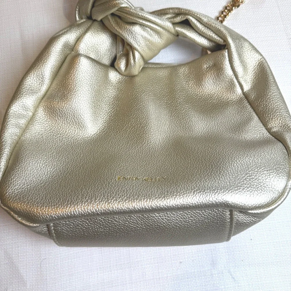 Jentry Kelley Gold Metallic Knotted Handle‎ Vegan Leather Crossbody Hobo Bag